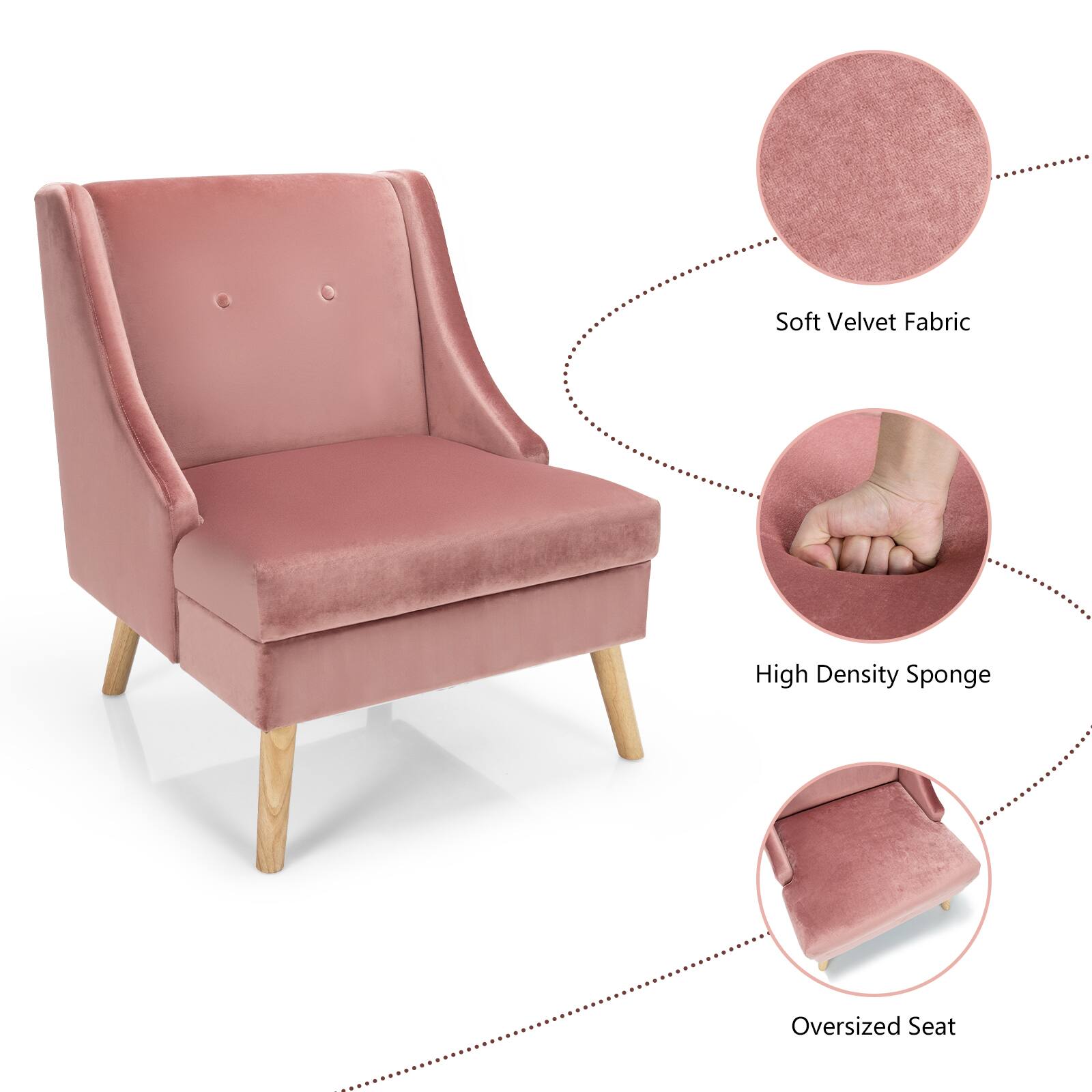 The text on the image reads: "Soft Velvet Fabric High Density Sponge Oversized Seat."