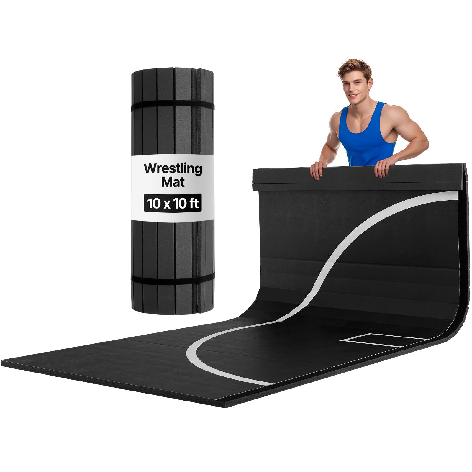 VEVOR - 10x10 ft Wrestling Mat, Martial Arts Thick Mat for Home Gym Workouts Exercise, Waterproof PVC Roll-Up Training Mats - Black