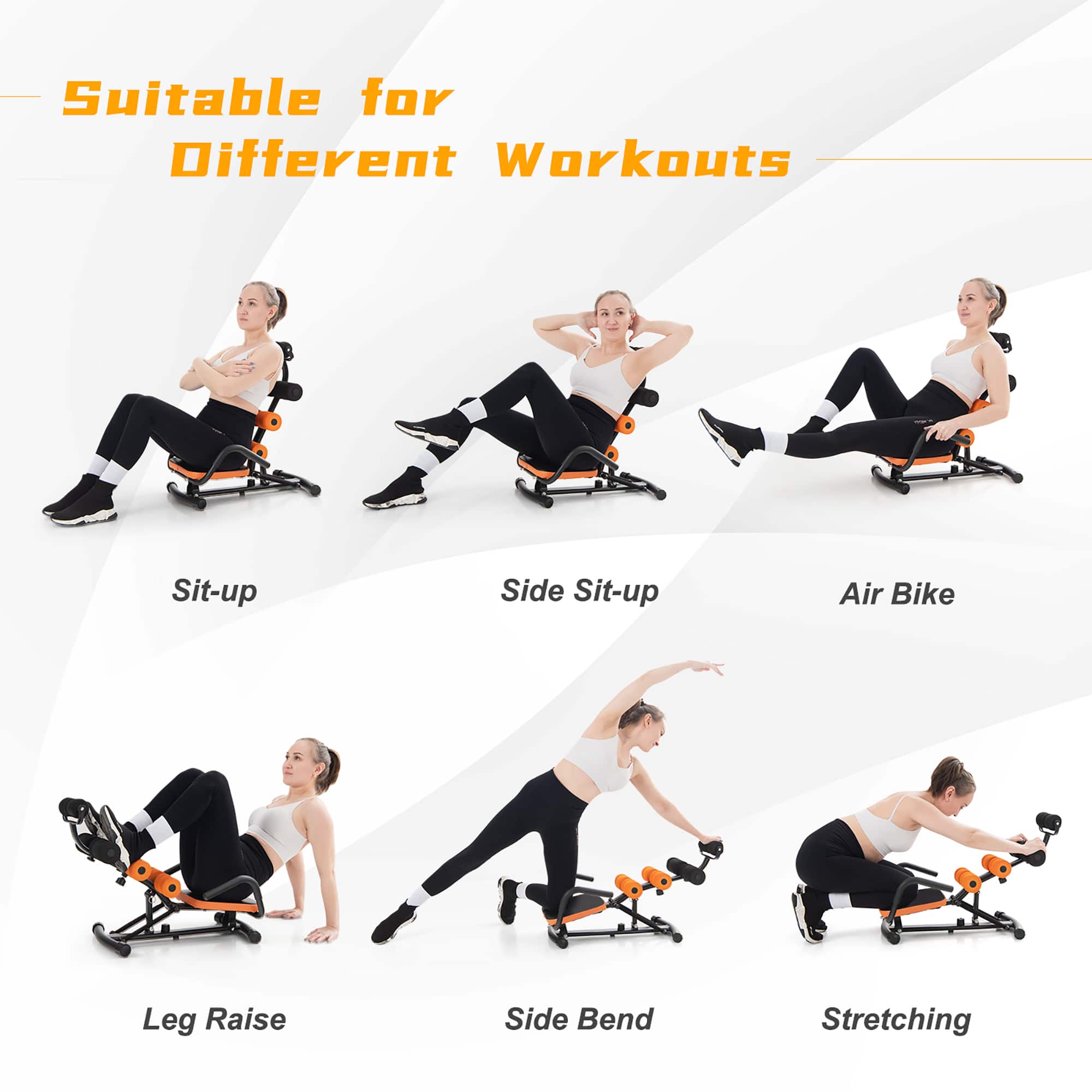 Suitable for Different Workouts: Sit-up, Side Sit-up, Air Bike, Leg Raise, Side Bend, Stretching.