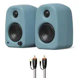 Kanto - UKI Bluetooth Speakers Bundle with AudioQuest Jack Russell Subwoofer Cable - 4m - Blue