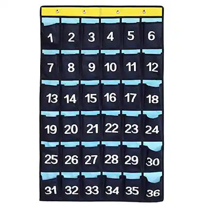 Front. Dapper Styles - Nimes Numbered Organizer Classroom Pocket Chart For Cell Phones Calculators Holders 36 Pockets - 36 Pockets.