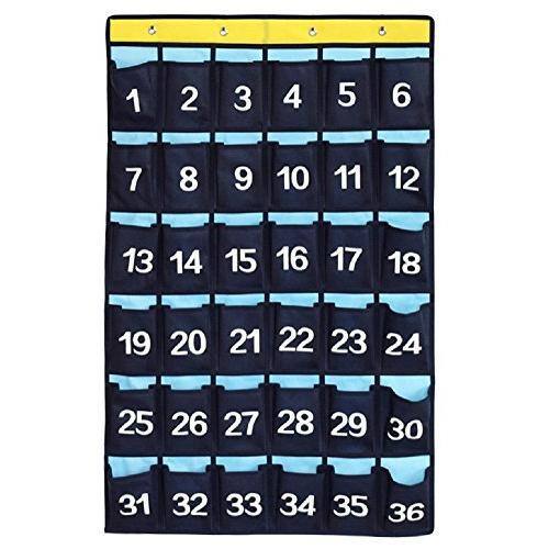 Front. Dapper Styles - Nimes Numbered Organizer Classroom Pocket Chart For Cell Phones Calculators Holders 36 Pockets - 36 Pockets.