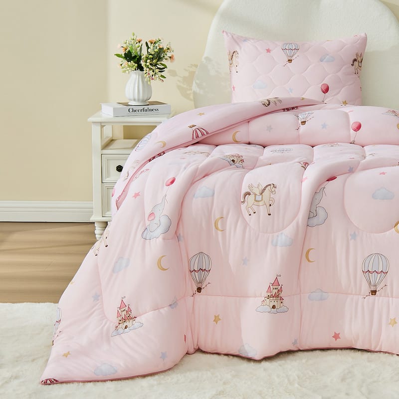 Front. Bestier - Twin Kids Comforter Set – 2 Pcs All-Season Bedding with Skin-Friendly Lightweight Quilt & Pillowcase - Pink.