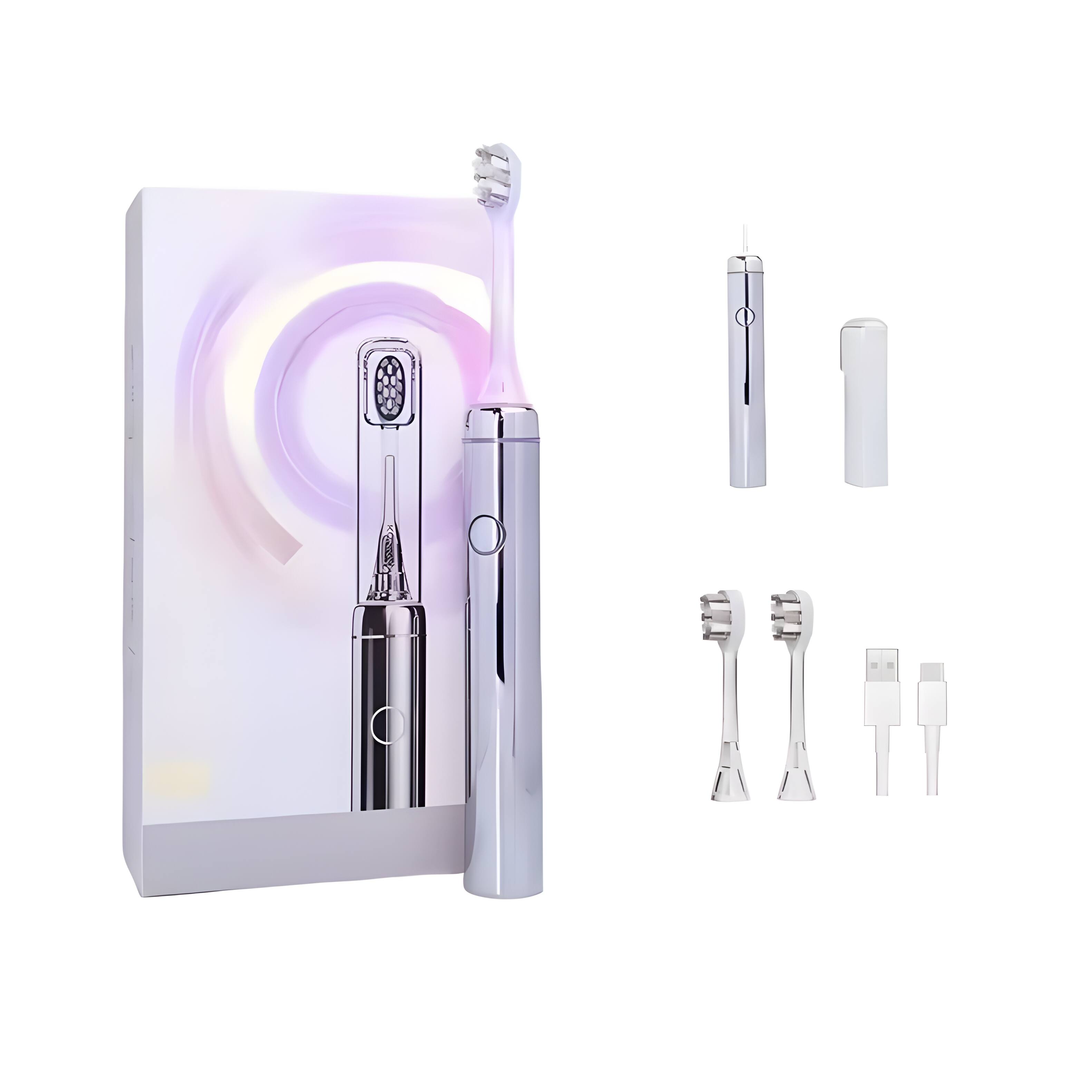 Front. Cluzine - Silver Sonic Electric Toothbrush, UV Sterilizer, 60-Day Battery, Type-C, Soft Brush Head.