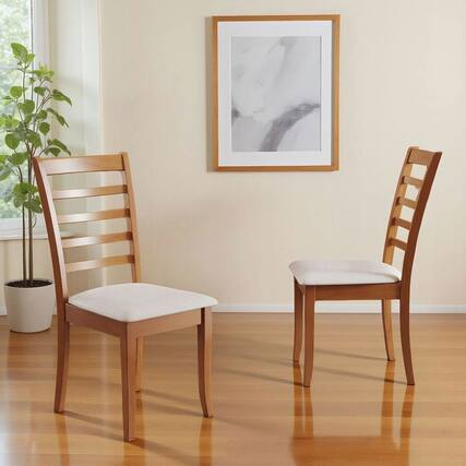 Front. Kadyn - Set of 2 Modern Upholstered Kitchen Chairs, Beige Fabric and Oak Wood Frame - Beige.