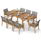 Front. Costway - Costway 9 PCS Acacia Wood Outdoor Dining Set for 6-8 with 1.97" Umbrella Hole - Gray.