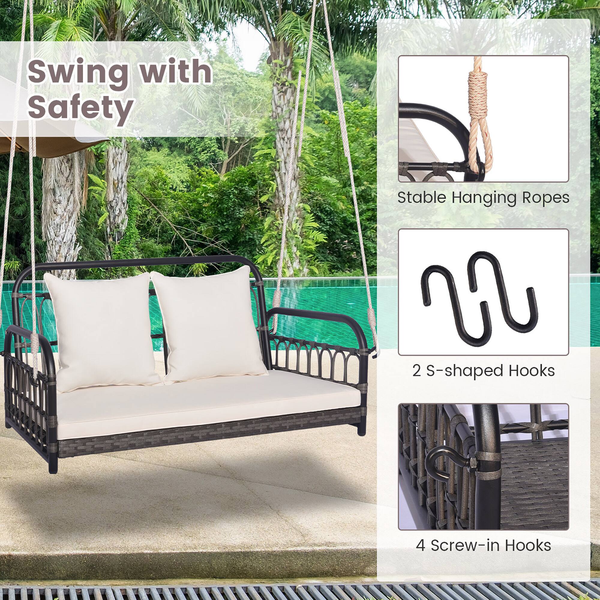 Swing with Safety  
Stable Hanging Ropes  
2 S-shaped Hooks  
4 Screw-in Hooks
