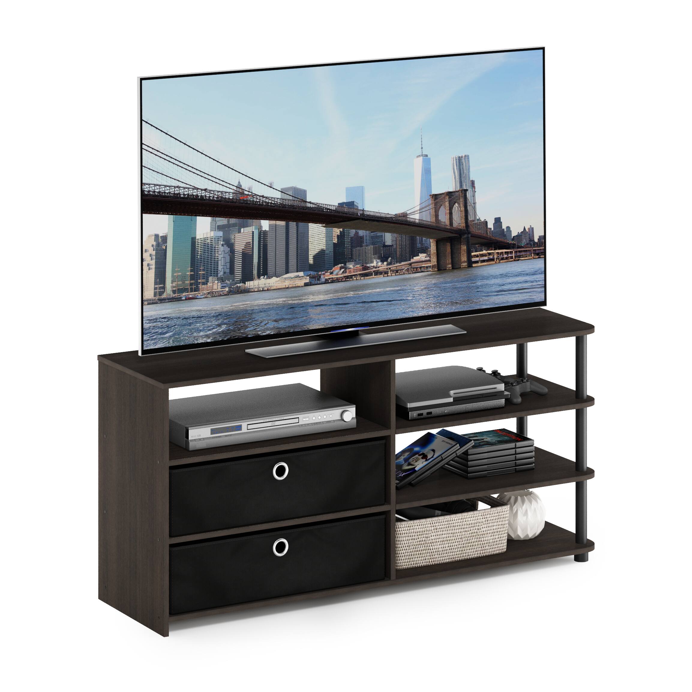 Alt View 3. Furinno - JAYA Simple Design TV Stand for up to 55-Inch with Bins - WALNUT/BLACK.