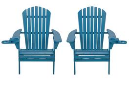Jiallo - Foldable Adirondack Chair with cup holder set of 2 - Sky Blue