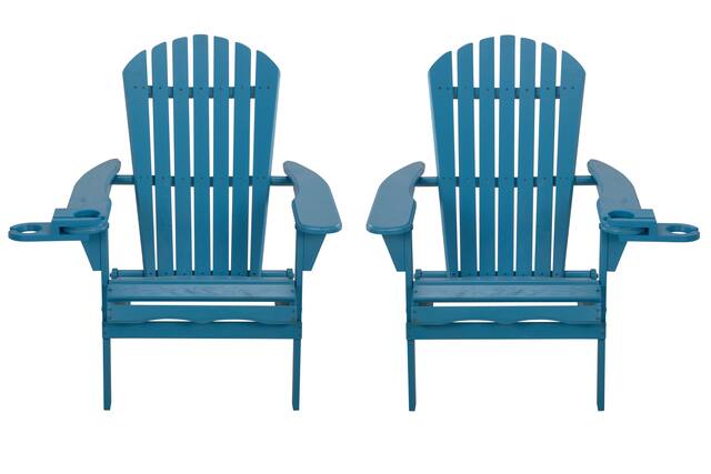 Front. Jiallo - Foldable Adirondack Chair with cup holder set of 2 - SKY BLUE.