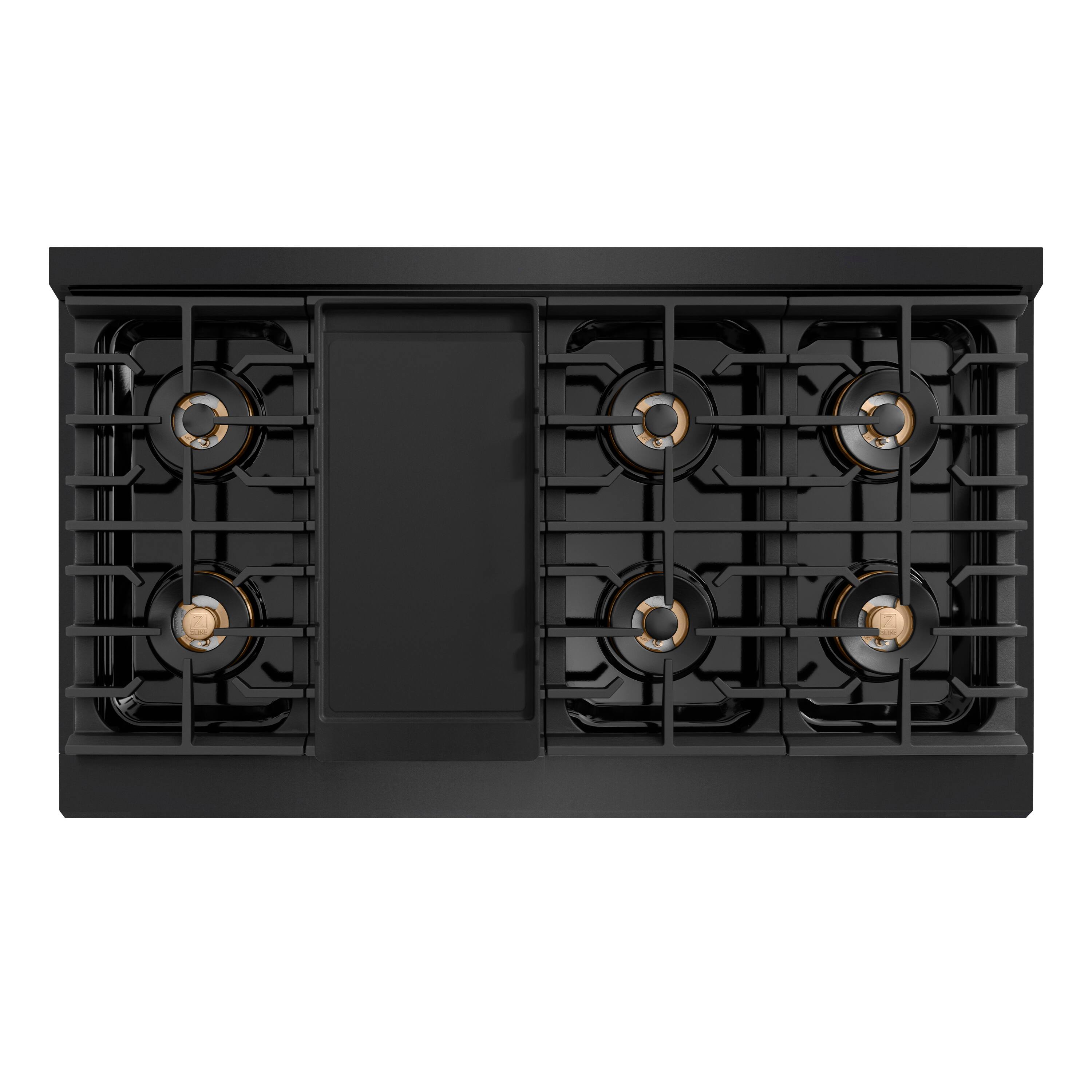 Alt View 10. ZLINE - Autograph 48 in. 6.7 cu. ft. Freestanding Paramount DuoPro Dual Fuel Range in Black Steel with Champagne Helix Handles - Black Stainless Steel.