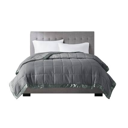 Front. Gracie Mills - Gracie Mills Larry All-Season Down Alternative Blanket with Satin Trim - Charcoal.