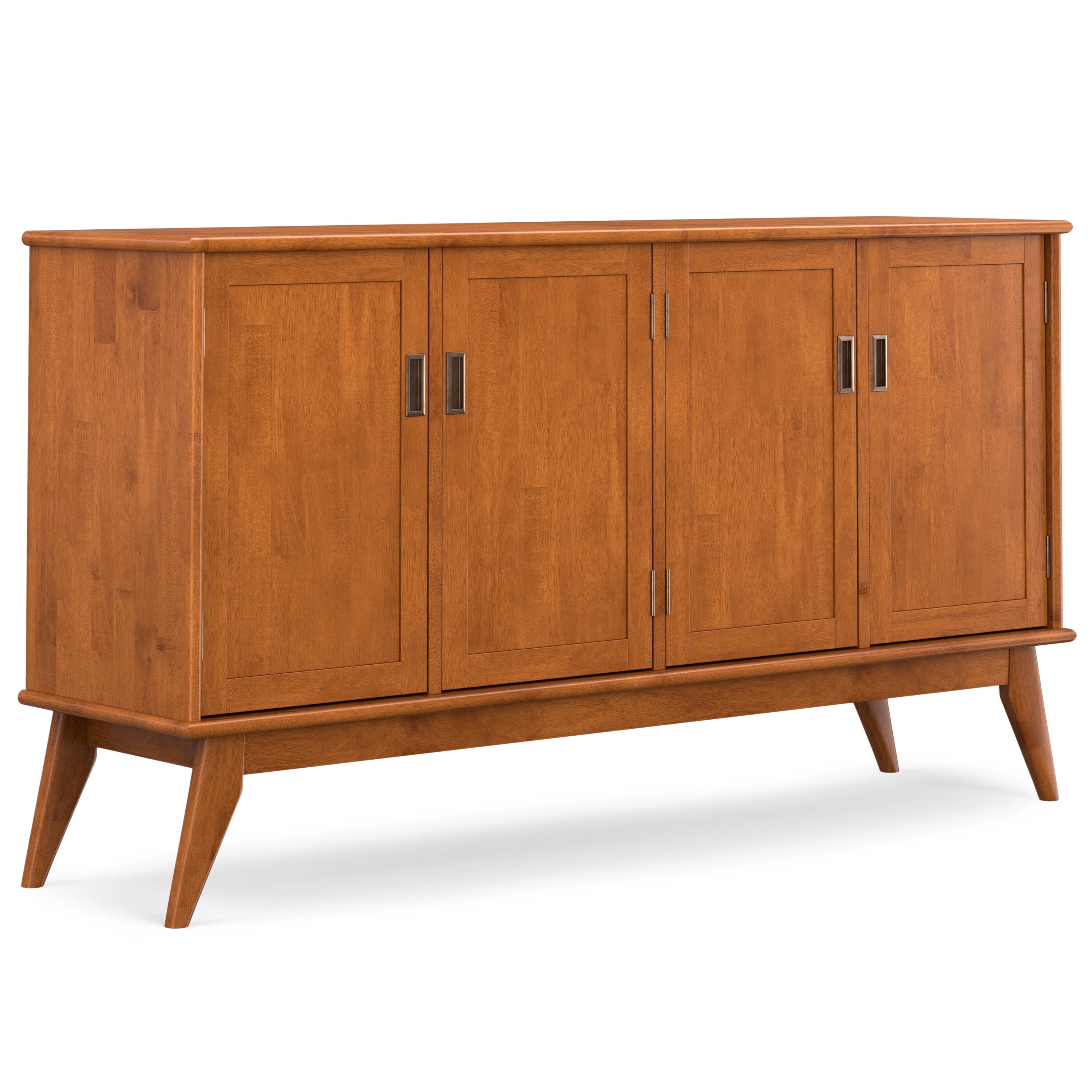Front. Simpli Home - Draper SOLID HARDWOOD Mid Century 4 Door Sideboard Buffet in Teak Brown - Teak Brown.