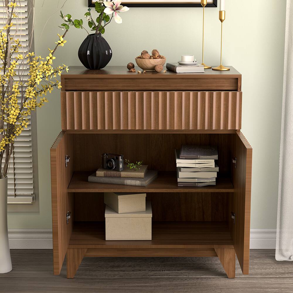 Alt View 2. Koligey - 38" Tall 2 - Door Accent Cabinet With Adjustable Shelf, Waveform Fluted Panel - brown.