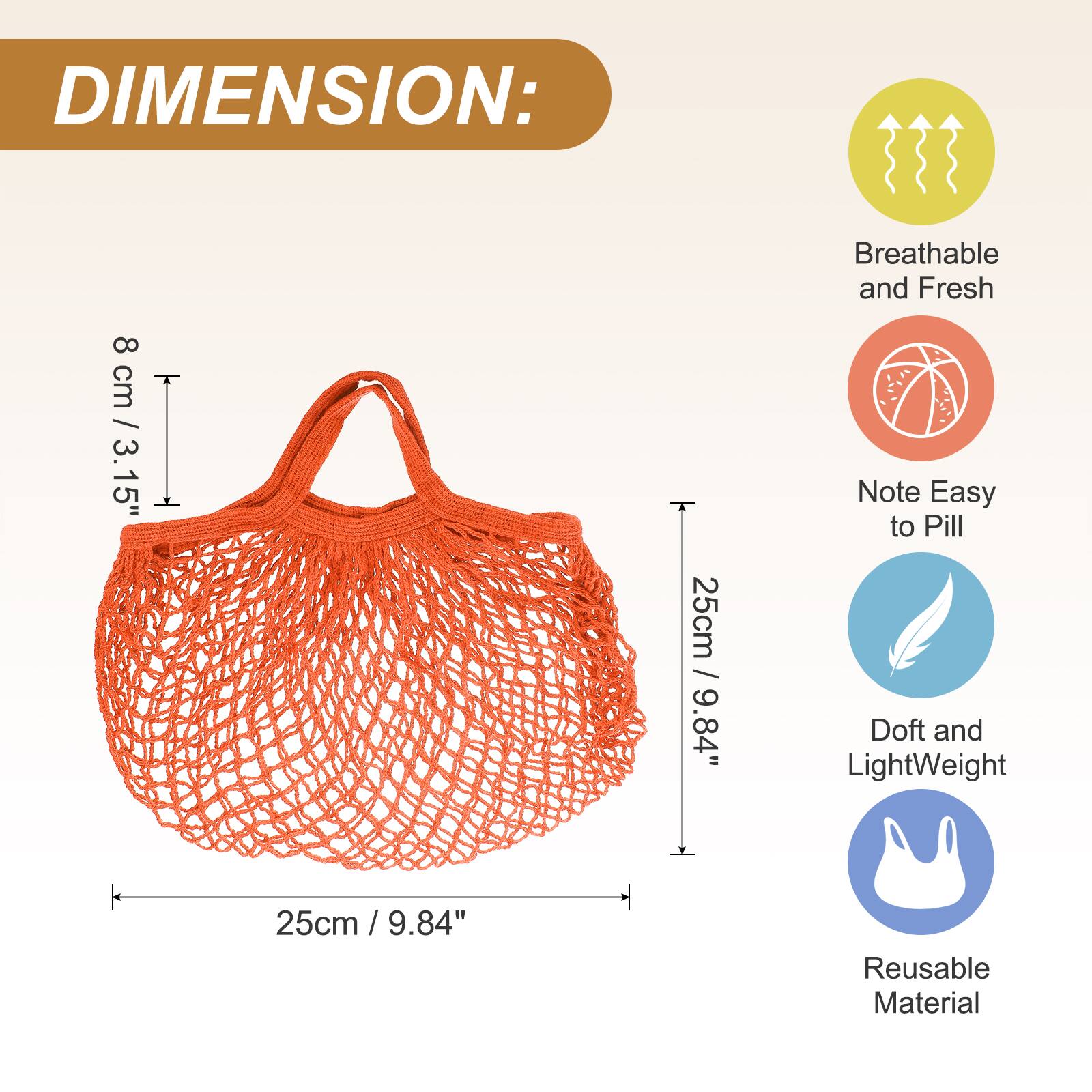 DIMENSION: 8 cm / 3.15" x 15" x 25cm / 9.84"  
Breathable and Fresh  
Note Easy to Pill  
Doft and LightWeight  
Reusable Material