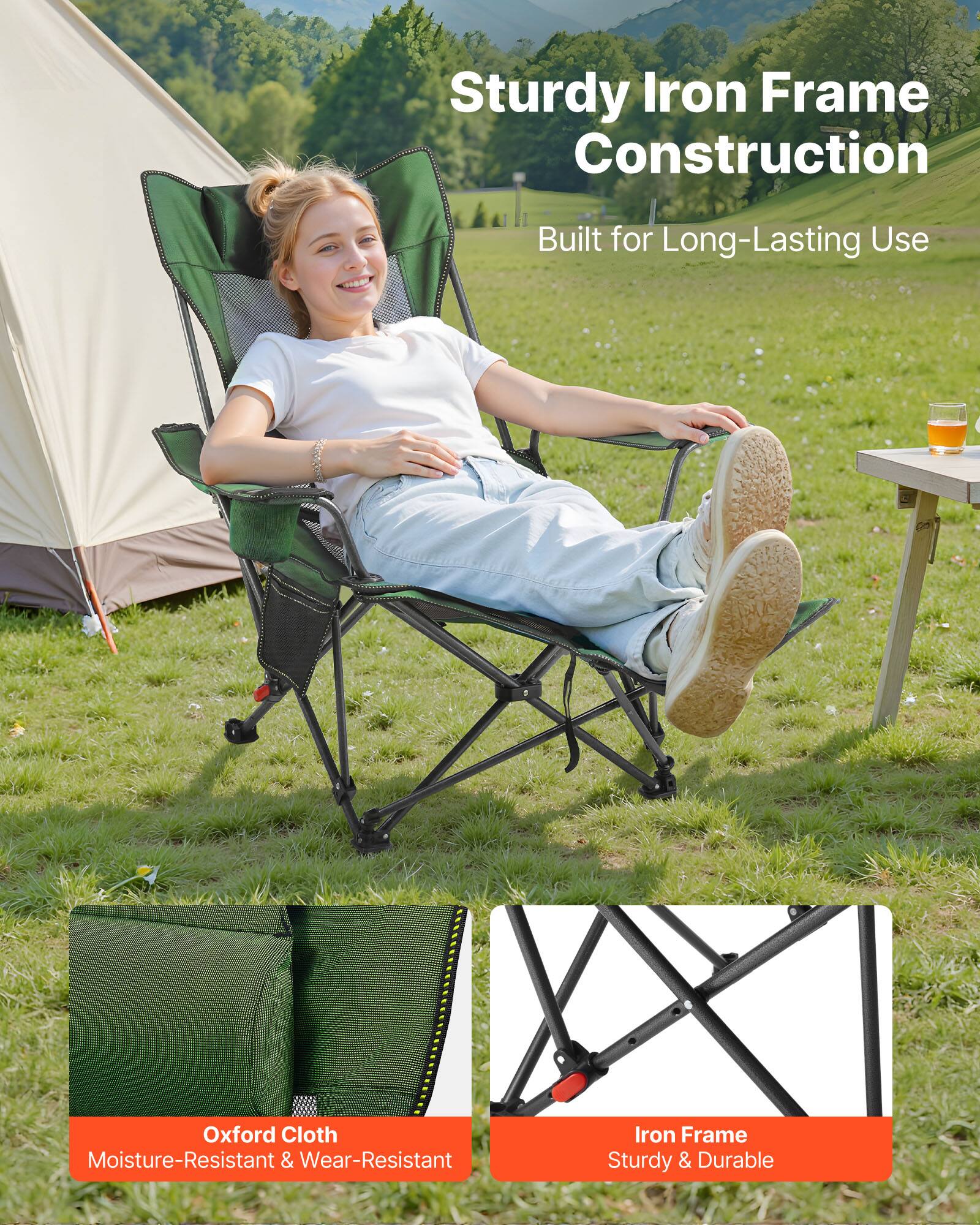 Sturdy Iron Frame Construction  
Built for Long-Lasting Use  

Oxford Cloth  
Moisture-Resistant & Wear-Resistant  

Iron Frame  
Sturdy & Durable
