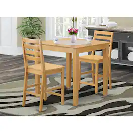 East West Furniture - 3 PC counter height Table and chair set-pub Table and 2 Kitchen bar stool - Oak
