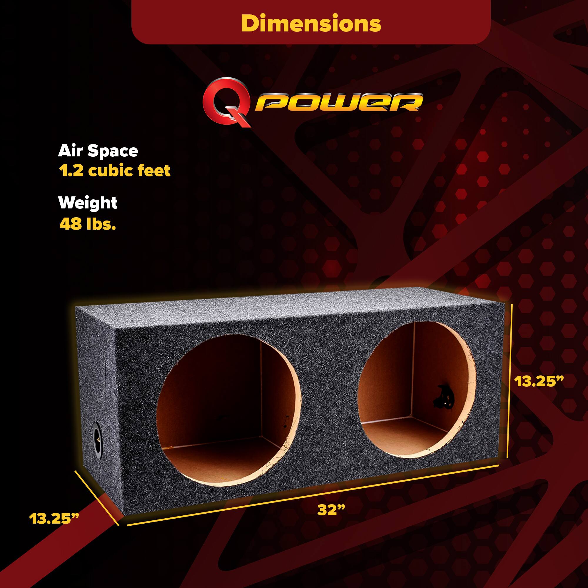Dimensions  
Air Space: 1.2 cubic feet  
Weight: 48 lbs.  
Dimensions: 13.25" x 13.25" x 32"