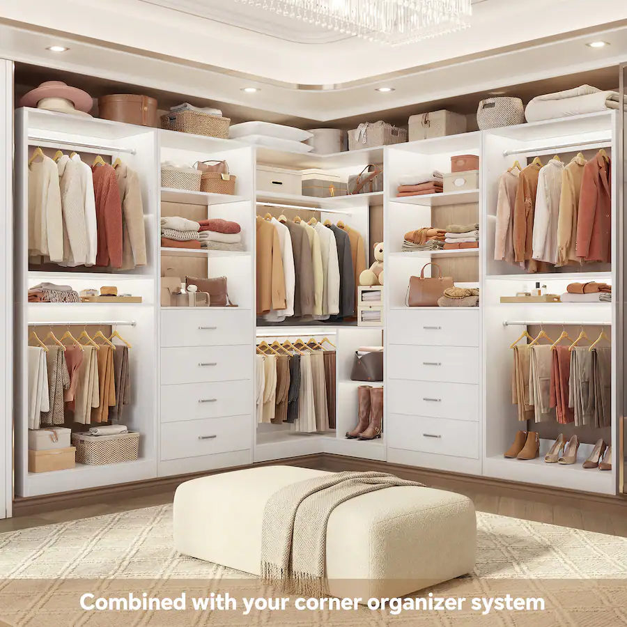 Aheaplus 92.6" Walk in Closet Organizer System with 8 Drawers and 4 ...