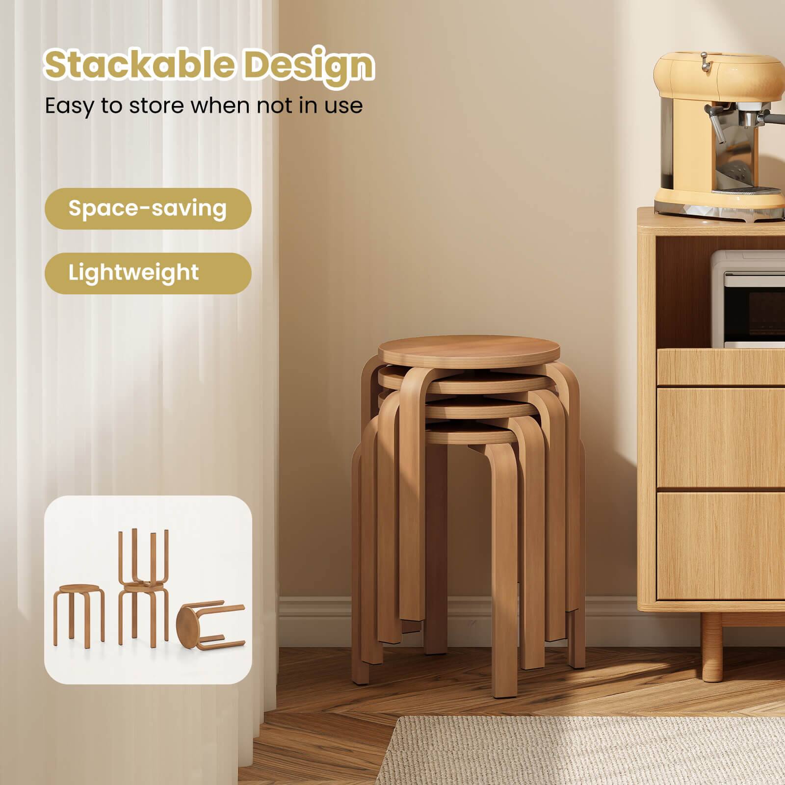 Stackable Design  
Easy to store when not in use  
Space-saving  
Lightweight