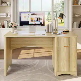 Bestier - 47 inch Office Desk with Storage Cabinet and Drawer for Home Office Desk with Adjustable Shelves and Cable Management - Natual Oak