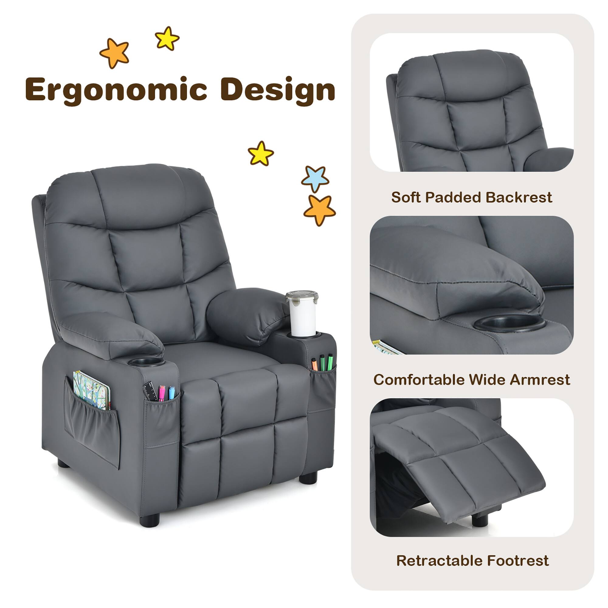 Ergonomic Design

- Soft Padded Backrest
- Comfortable Wide Armrest
- Retractable Footrest