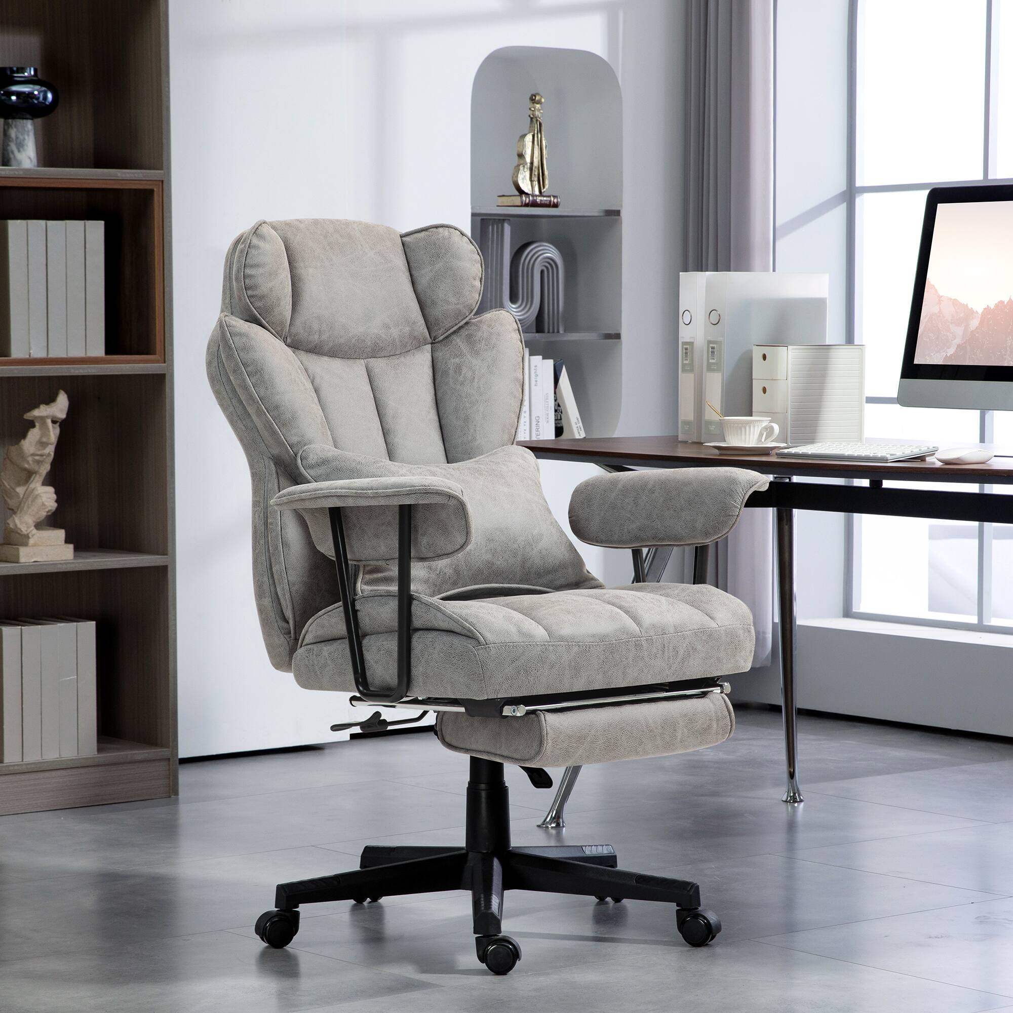Alt View 1. Homcom - Big and Tall Office Chair, Massage Office Chair with Footrest - Gray.