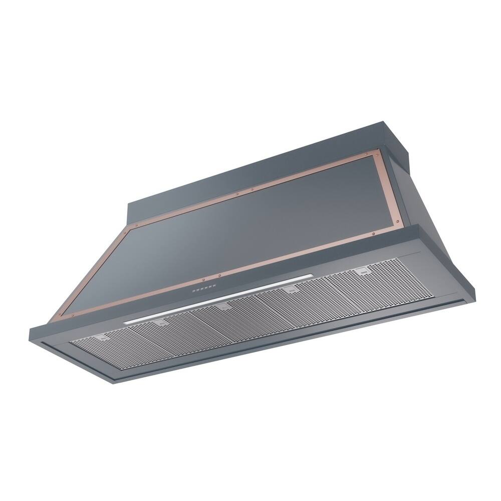 Alt View 1. ILVE - ILVE Nostalgie II Noblesse 60 inch Ducted Wall Mount Range Hood with 600 CFM (Blue Grey, Copper Trim) - Blue Grey.
