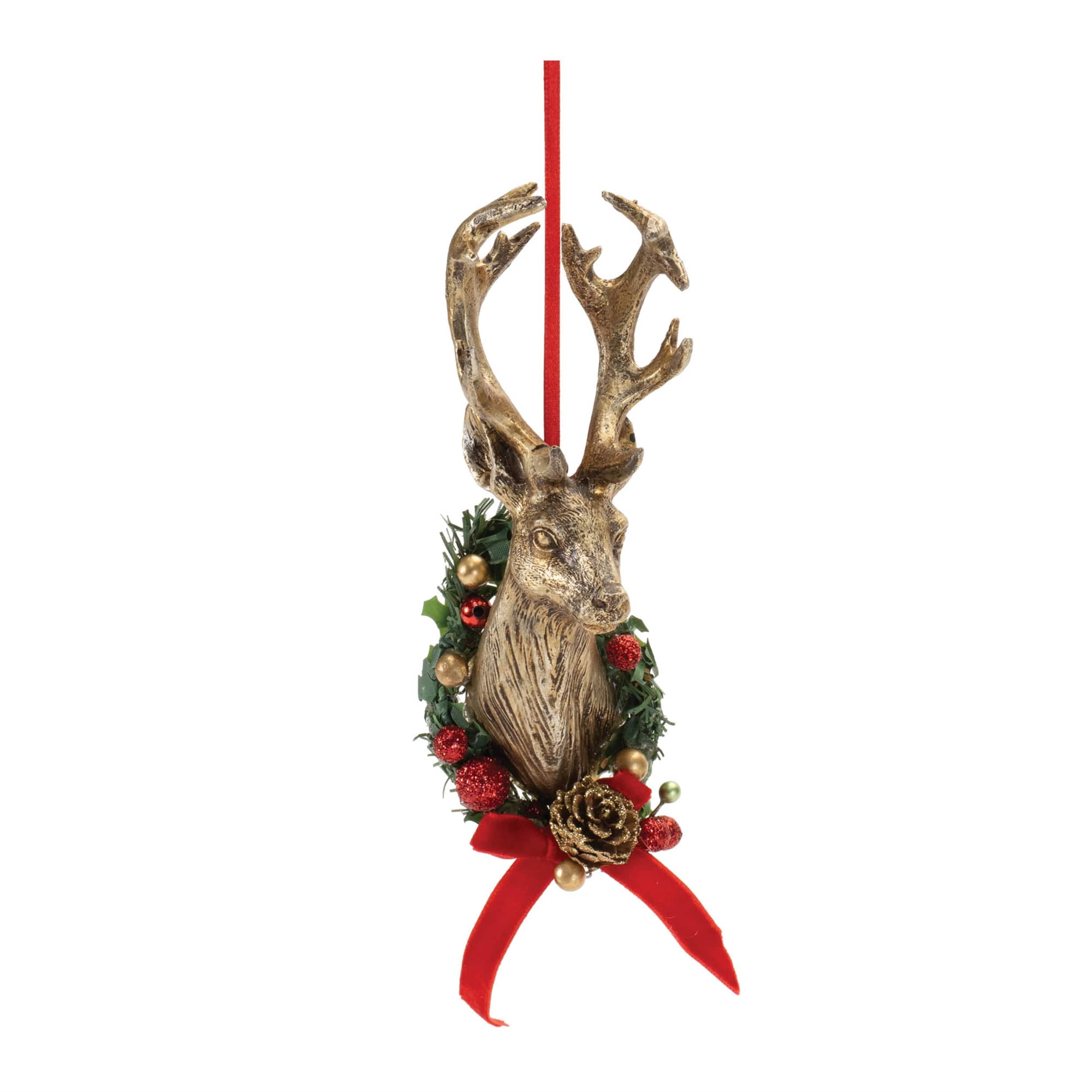 BreeBe - Deer Head Mount Ornament (Set of 6) - Brown, Red, Green