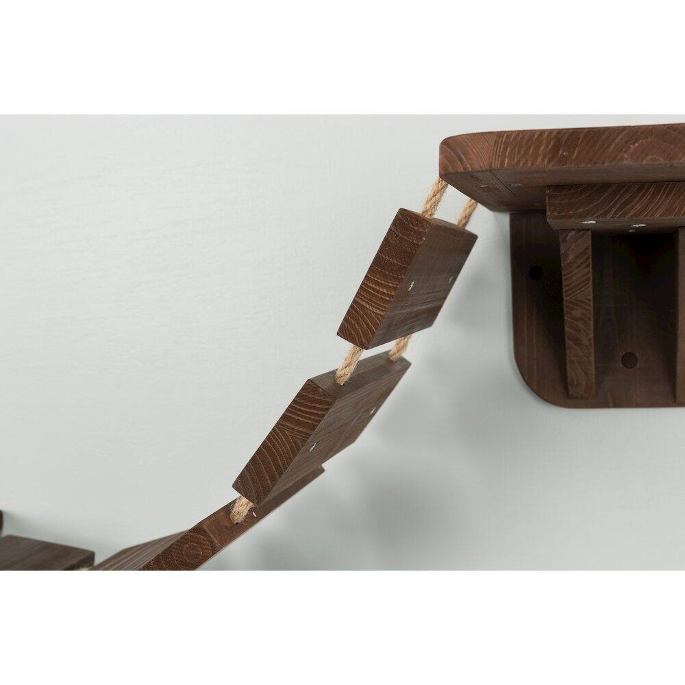 Alt View 1. TRIXIE - Multi-Level Wall Mounted Cat Perch with Bridge - Espresso Brown.