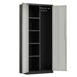 Winado - Heavy Duty Metal Storage Cabinet Anti-Tip Locking Cabinet Armoire Wardrobe with Hanging Rod & Shelves for School, Office - Black & Gray