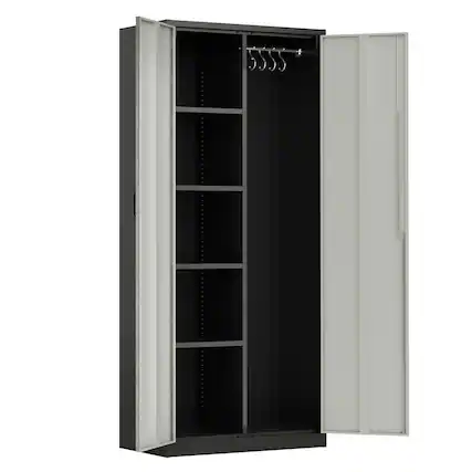 Front. Winado - Heavy Duty Metal Storage Cabinet Anti-Tip Locking Cabinet Armoire Wardrobe with Hanging Rod & Shelves for School, Office - Black & Gray.