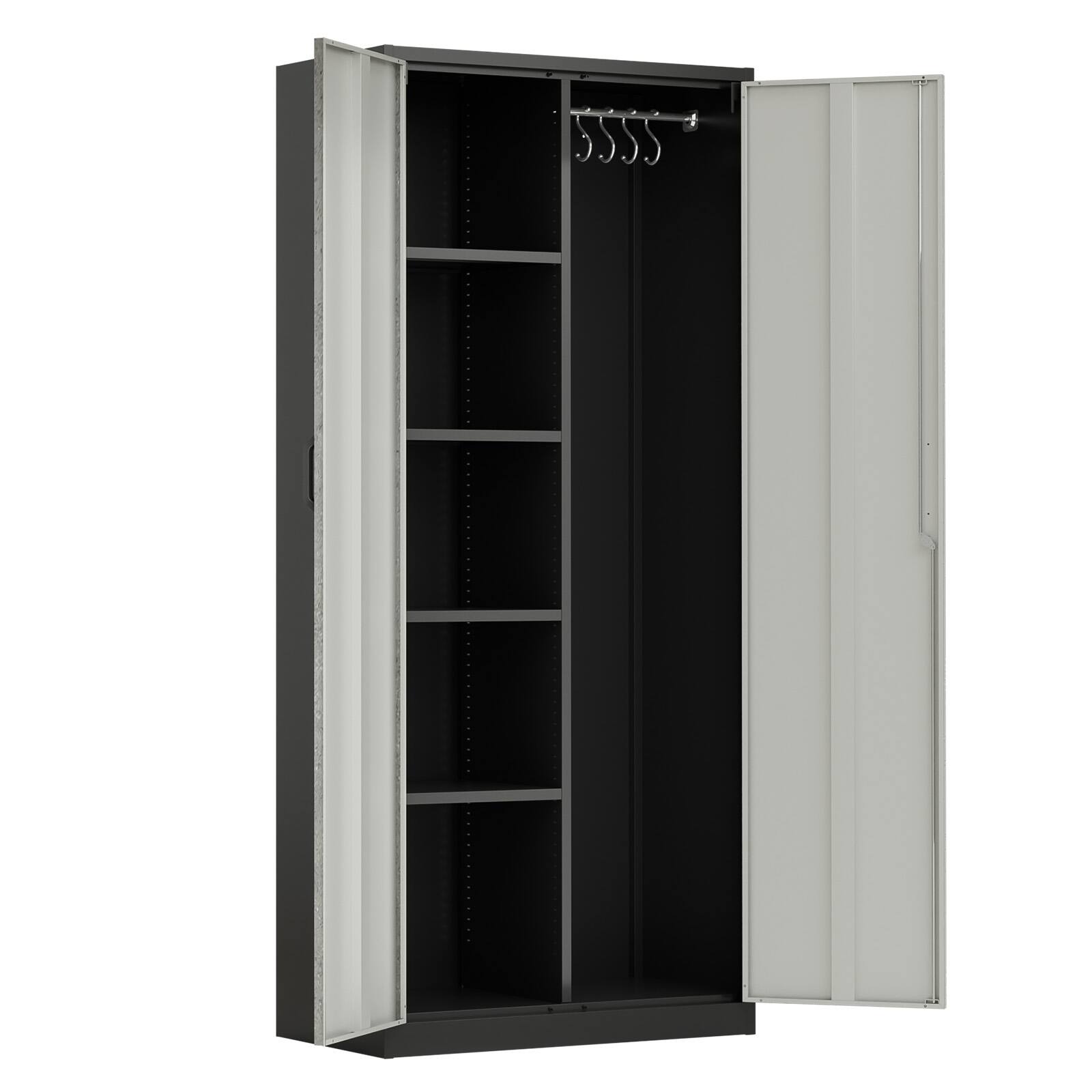 Front. Winado - Heavy Duty Metal Storage Cabinet Anti-Tip Locking Cabinet Armoire Wardrobe with Hanging Rod & Shelves for School, Office - Black & Gray.