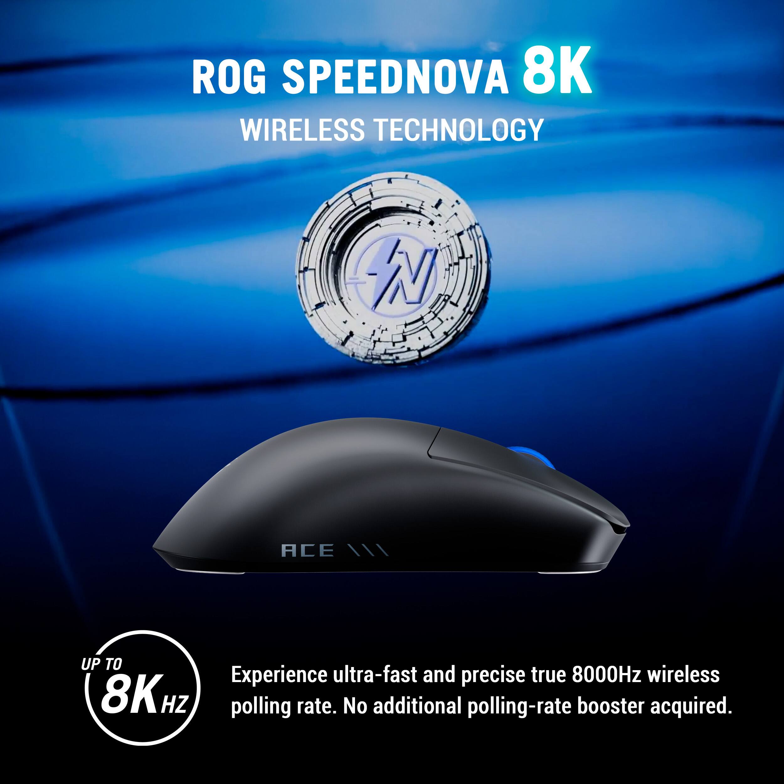 ROG SPEEDNOVA 8K  
WIRELESS TECHNOLOGY  

Experience ultra-fast and precise true 8000Hz wireless polling rate. No additional polling-rate booster acquired.  

UP TO 8K HZ