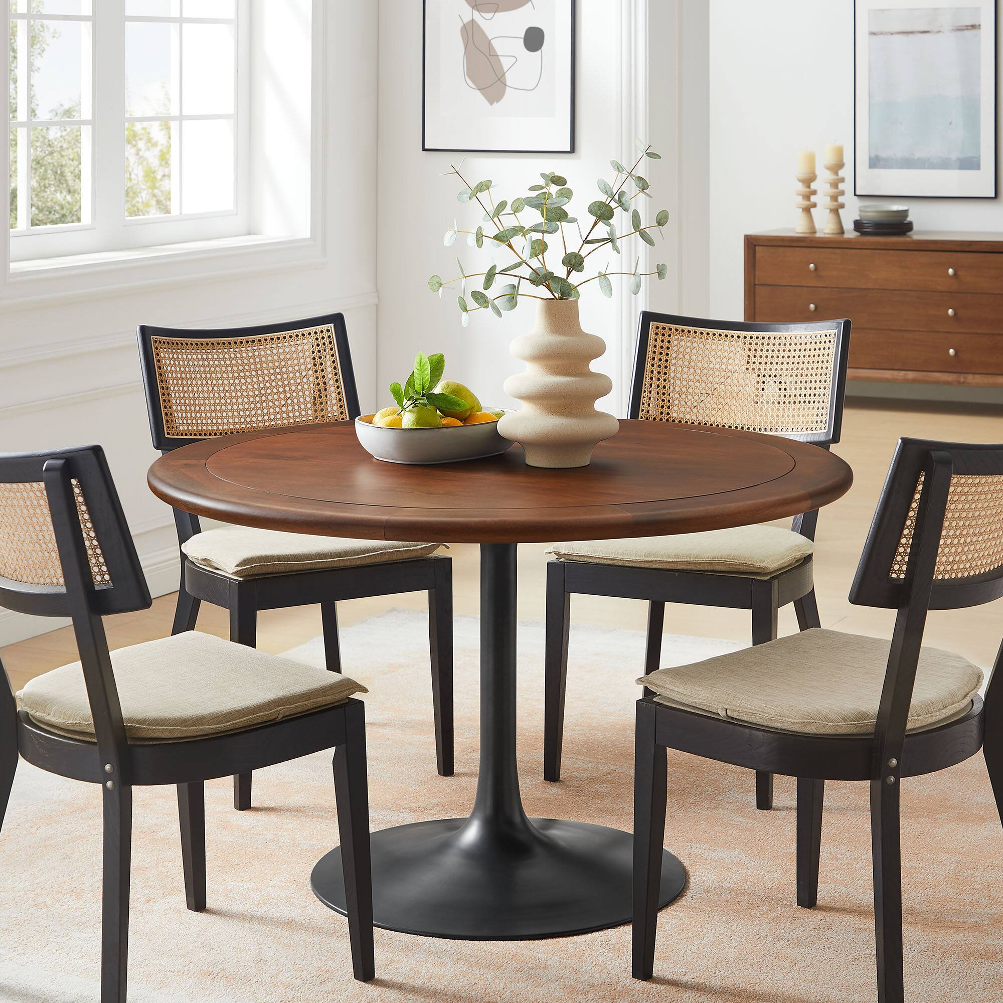 Alt View 5. Modway - Lippa 48" Round Pedestal Solid Wood Dining Table by Modway - Black Walnut.