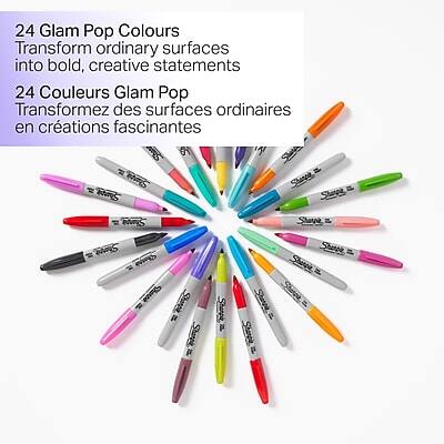 24 Glam Pop Colours  
Transform ordinary surfaces into bold, creative statements  

24 Couleurs Glam Pop  
Transformez des surfaces ordinaires en créations fascinantes  

SA Sharpie