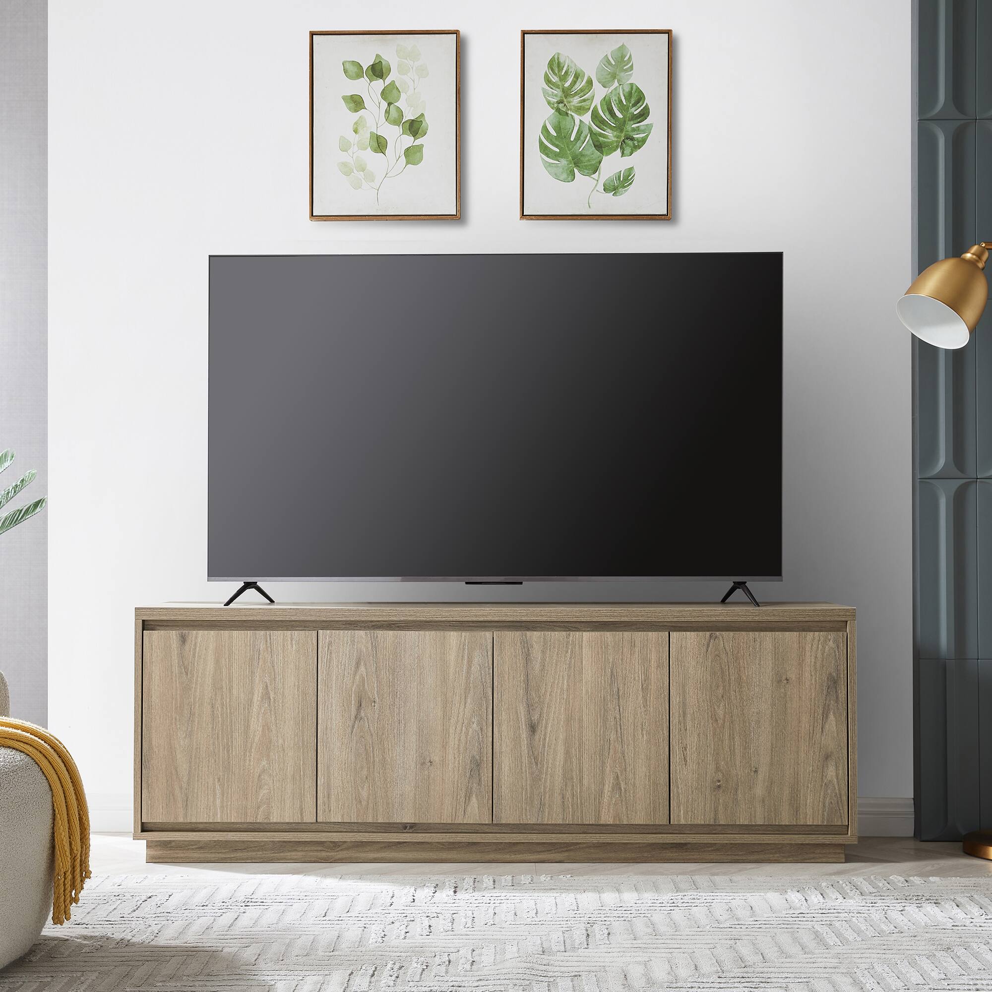 Alt View 1. Henn & Hart - Presque TV Stand for TV's up to 75" - Antiqued Gray Oak.