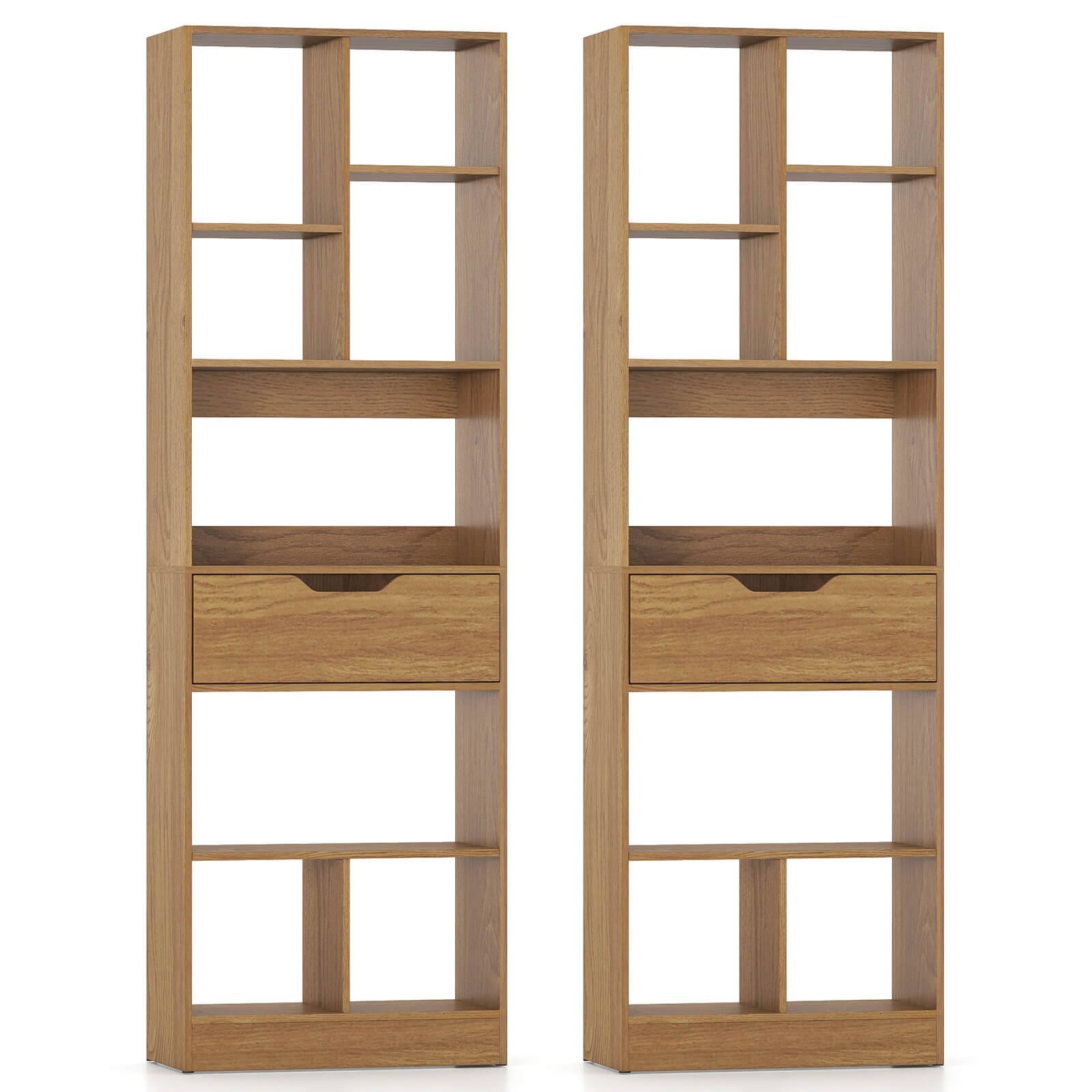 Alt View 9. Costway - Costway 2 PCS 61" Bookcase with Drawer, 8 Open Cubes, Anti-toppling Kits for Living Room - Natural.