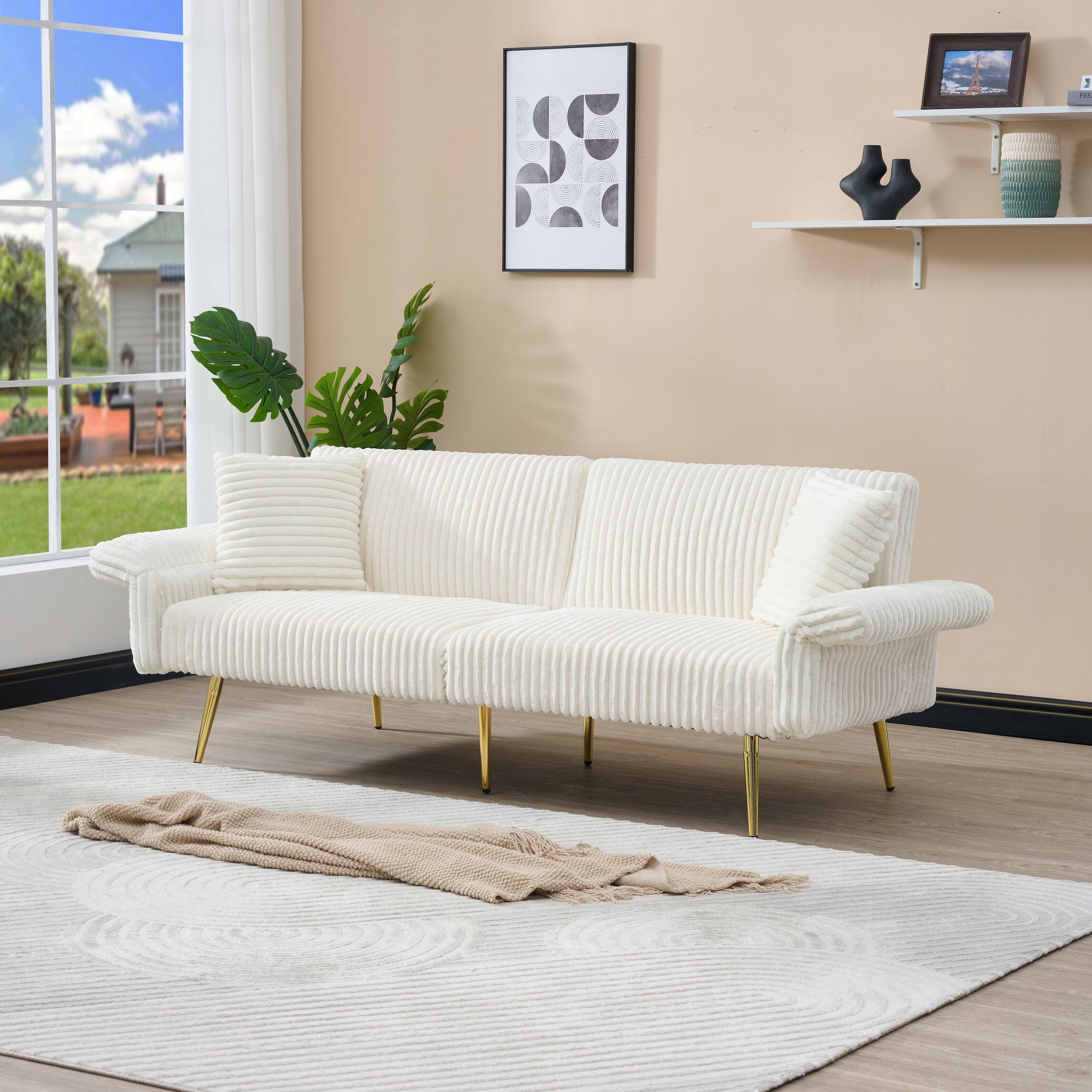 Alt View 2. Tiramisubest - 79 inch corduroy sofa bed,foldable double sofa bed with folding armrests,suitable for living room and small space,White - White.