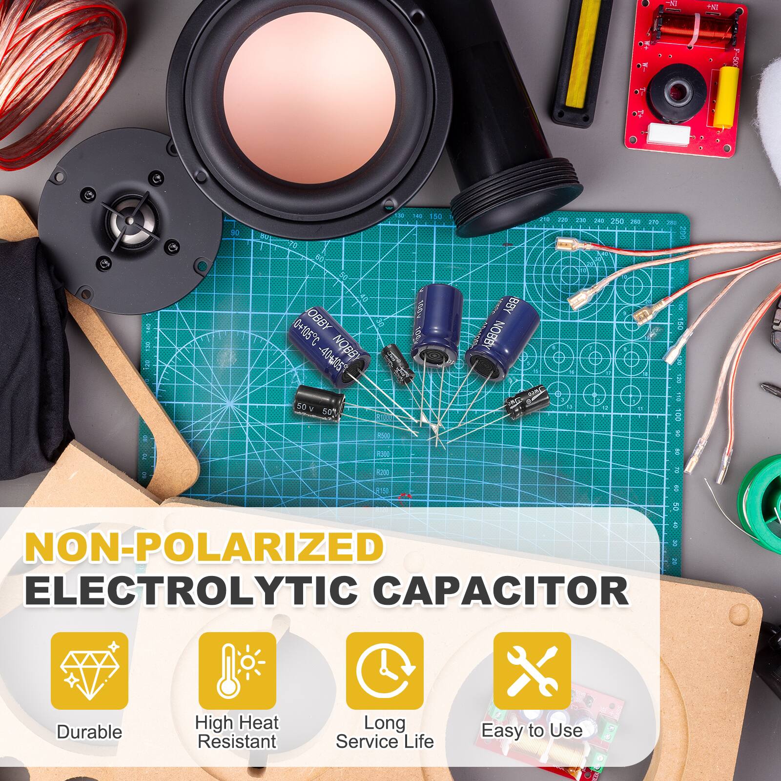 - NI +N - n 320 250 170 B0 0+105C OBBY -40105  50V V 50% 00: $ 10 1 BBY BBON - NA   RiS 4000 1 K300

NON-POLARIZED ELECTROLYTIC CAPACITOR

Durable
High Heat Resistant
Long Service Life
Easy to Use