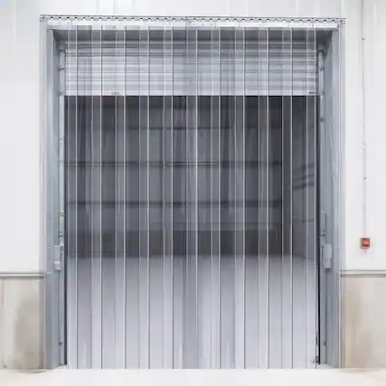 Front. VEVOR - Strip Curtain, 84" Height x 38" Width, 0.08" Thickness, 6PCS Clear PVC Strip Door Curtain, Freezer Curtain, Door Strips - Light Blue.