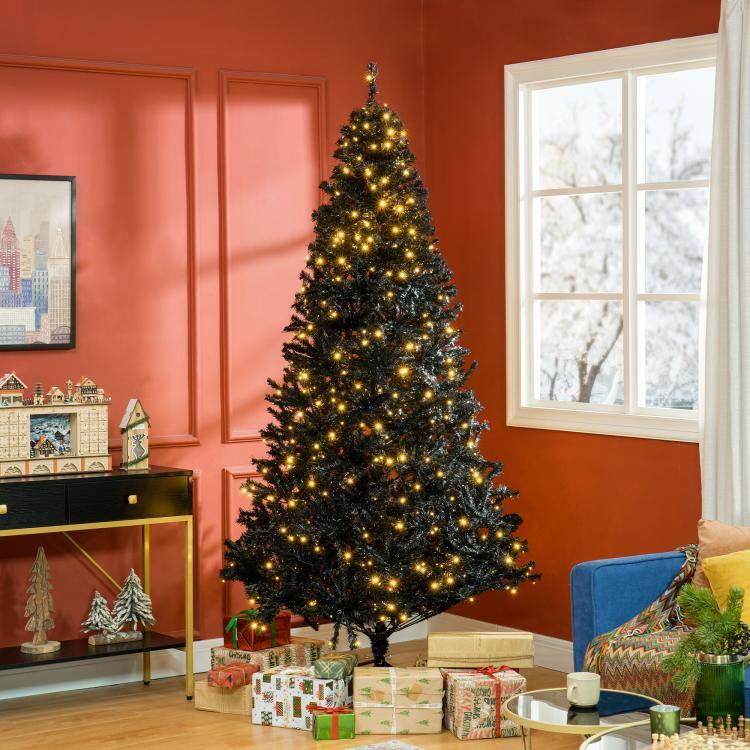 Alt View 2. PULUZ - 7.5 FT Tall PreLit Artificial Christmas Tree with Realistic Branches, 500 Warm White LED Lights and 1346 Tips - Black.
