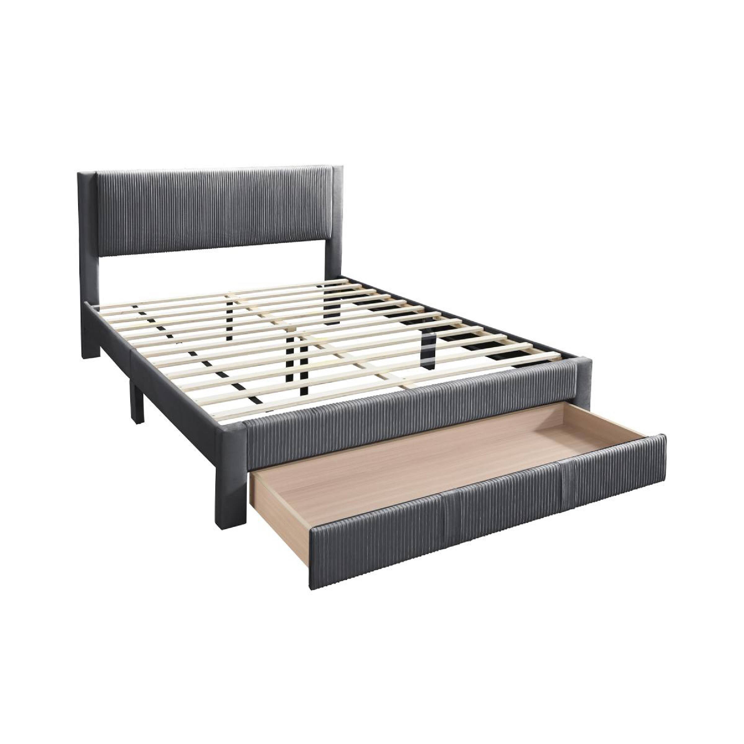 Alt View 3. Manhattan Lane - Peo Queen Size Bed w Storage Drawer, Charcoal Gray Corduroy Upholstery - Charcoal Gray.