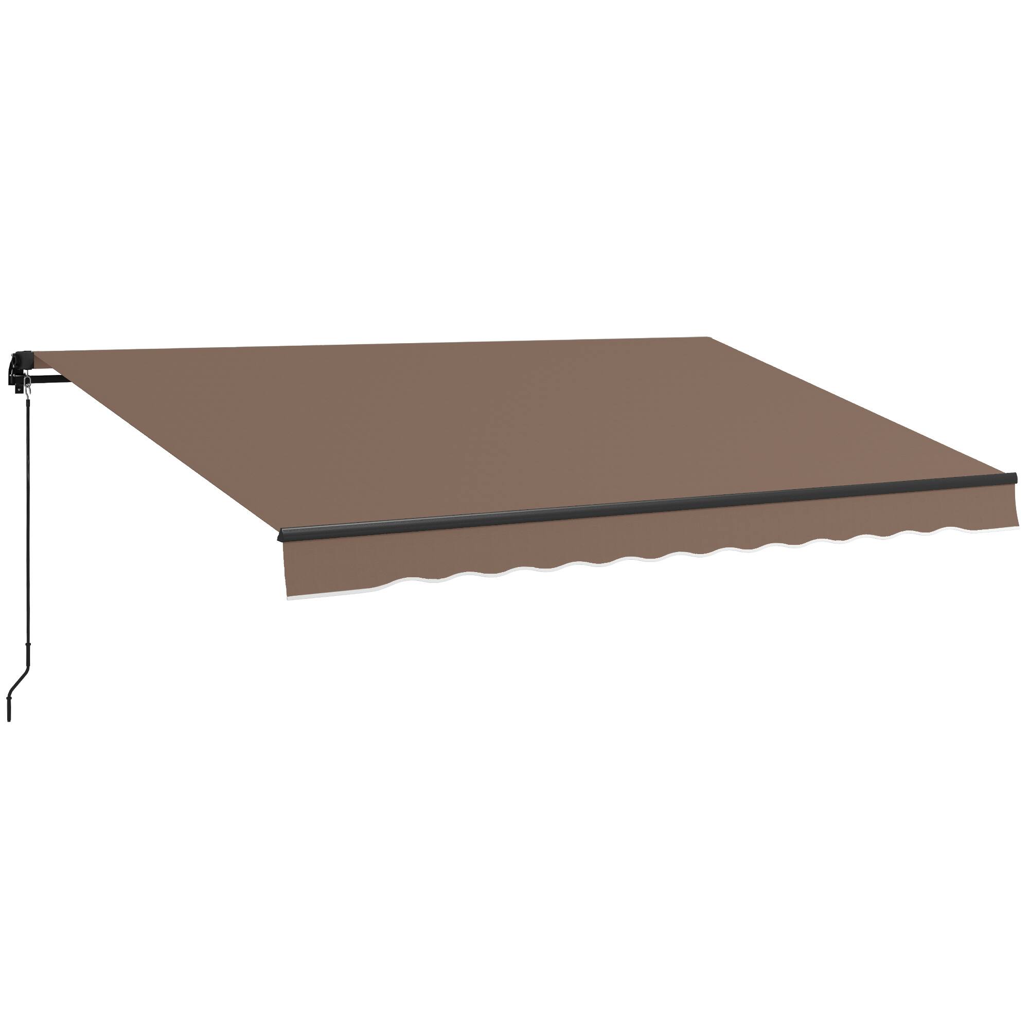 Front. Outsunny - 12' x 10' Retractable Awning, Patio Awning Sunshade Shelter with Manual Crank Handle, 280gsm UV Resistant Fabric - Coffee.