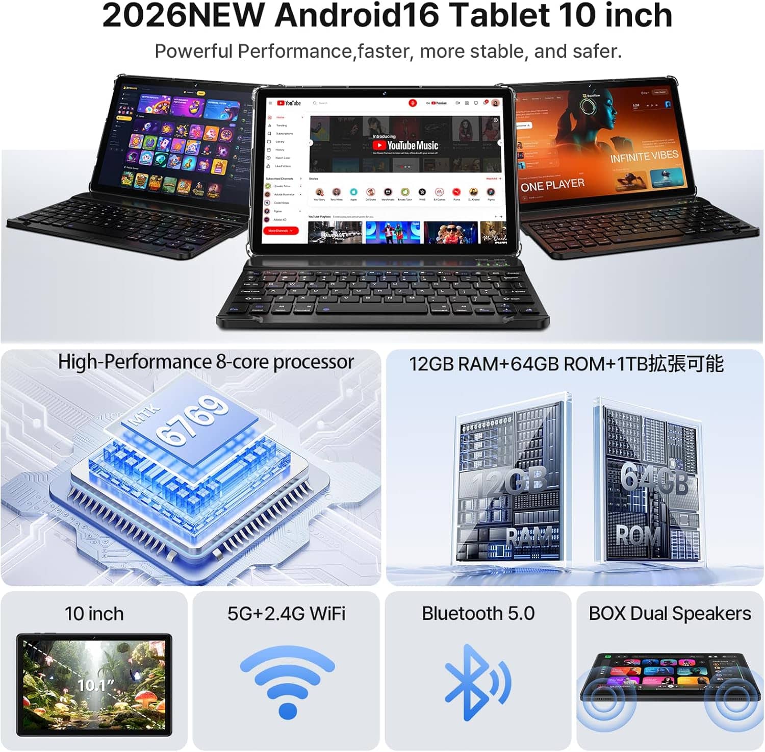 ANTEMPER Android 16 Tablet 2026 Newest 10 Inch Tablet AI Gemini