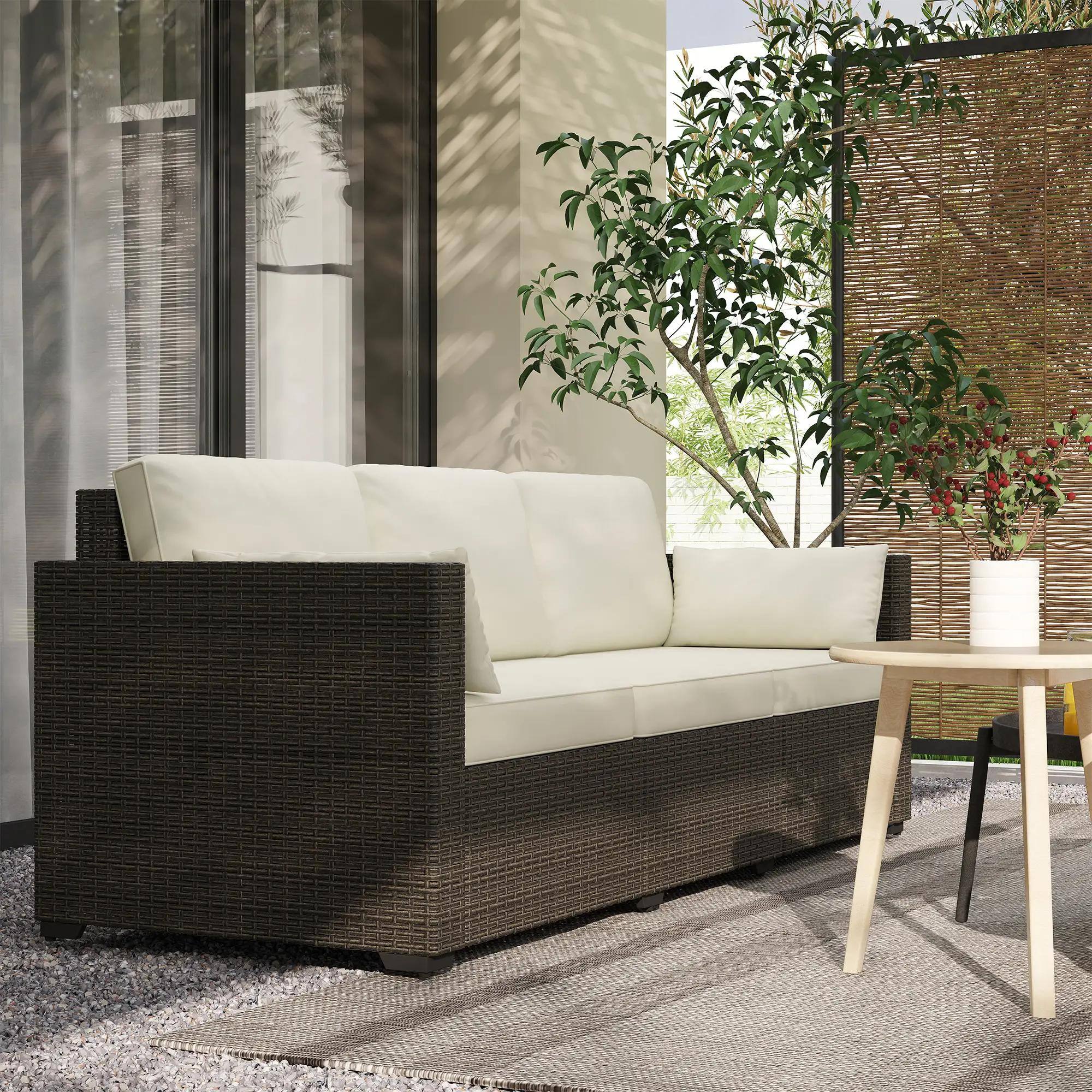 Angle. Spaco - Spaco 3 Seater Patio Sofa, Deep Seating PE Rattan, All Weather Cushions - White.