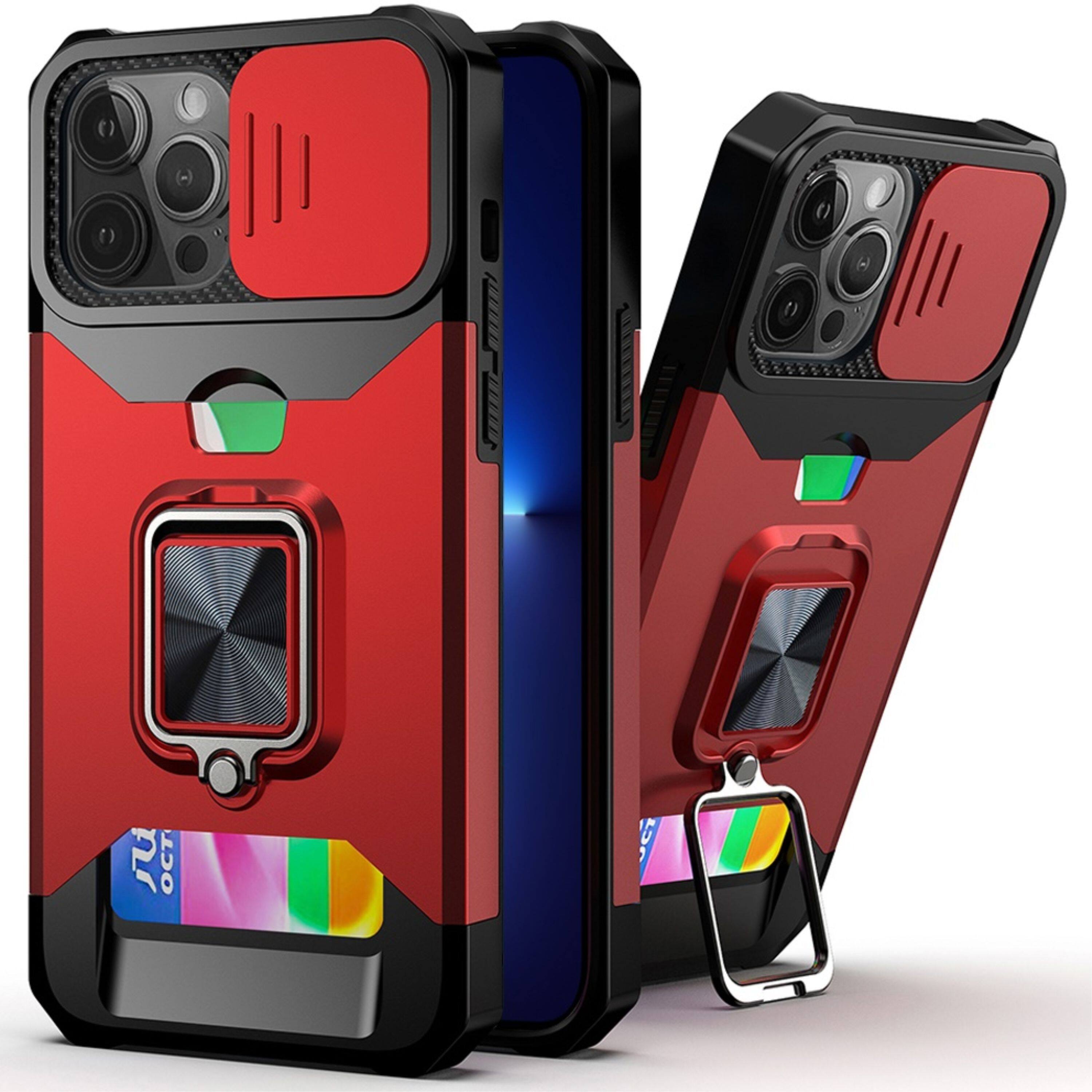 Angle. Kitcheniva - Premium Card Holder Phone Case For iPhone 13 Pro Red - Red.