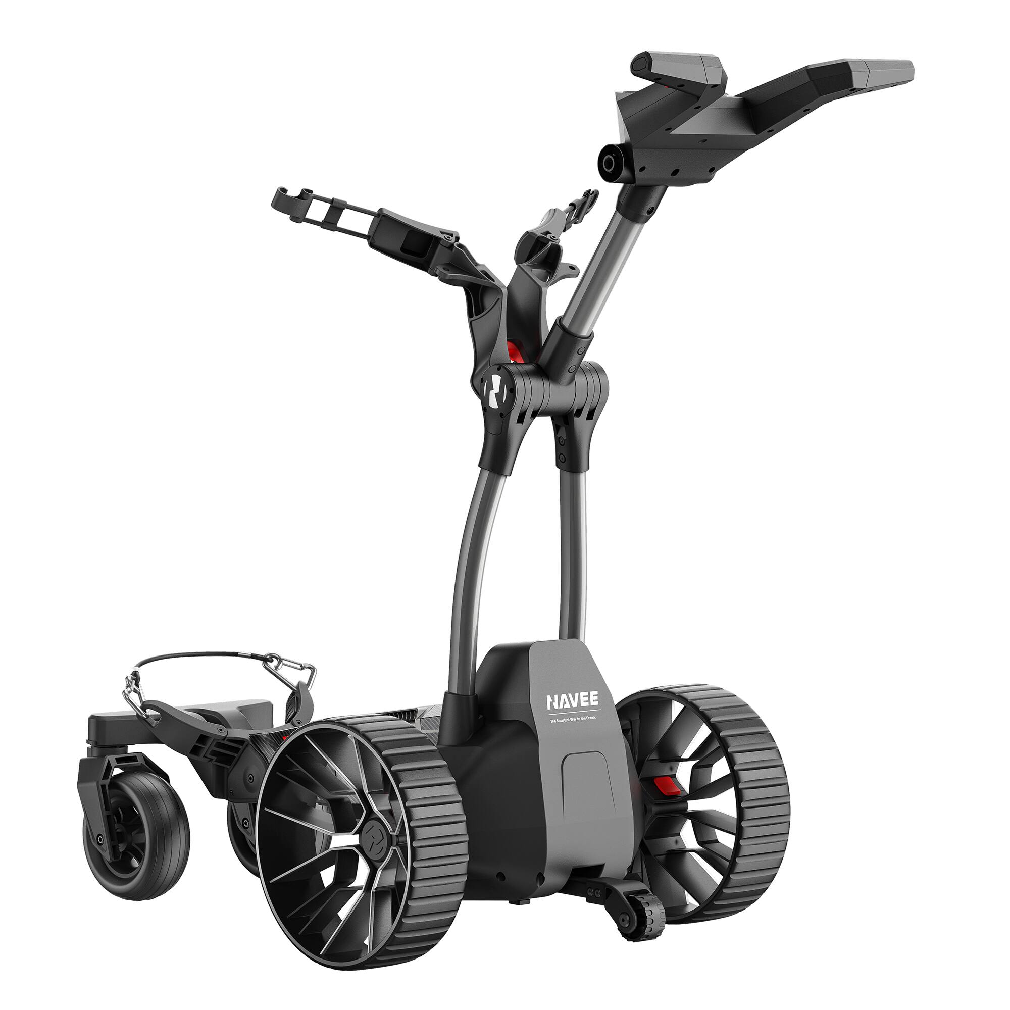 Back. NAVEE - Birdie 3X Electric Golf Cart with Follow Me, 36 Hole Max Range, Dual Motor Assist, Remote, Foldable - Black.