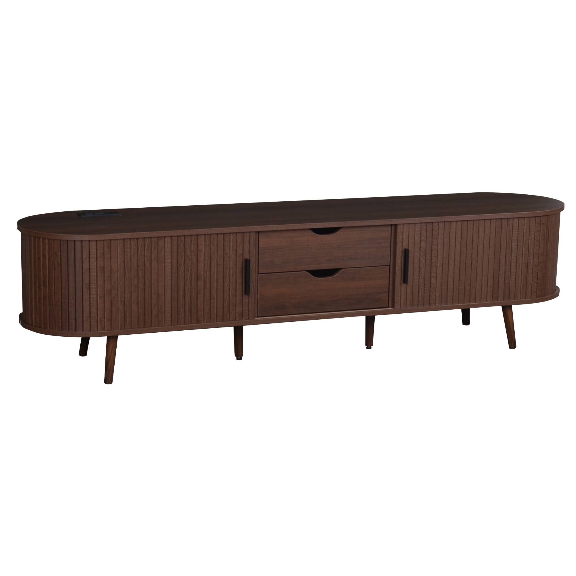 Alt View 5. Spaco - Spaco 70" Mid Century Modern TV Stand for 80" TV, TV Stand with Tambour Doors, Drawers, Power Outlet, TV Consoles - Dark Brown.