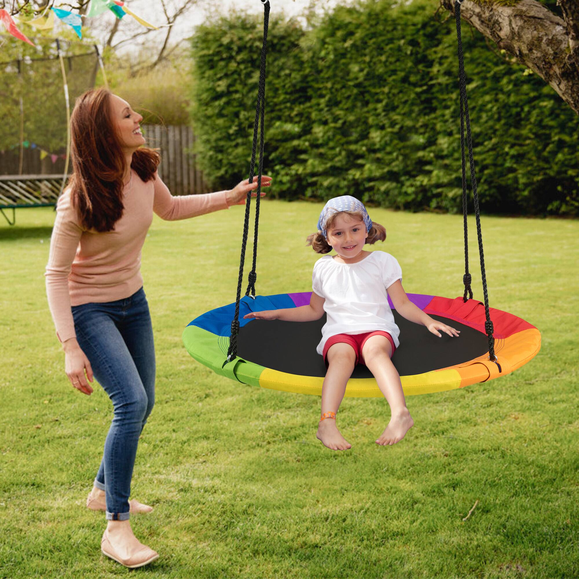 Alt View 3. Gymax - Gymax 40'' 770 lbs Flying Saucer Tree Swing Kids Gift w/ 2 Tree Hanging Straps Colorful - Multi-color.